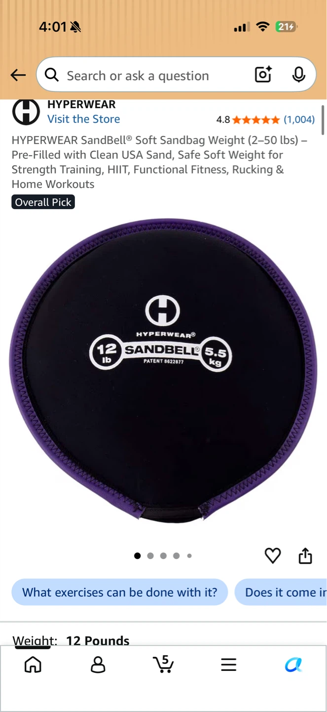 HYPERWEAR SandBell Soft Sandbag Weight - 12 Pounds