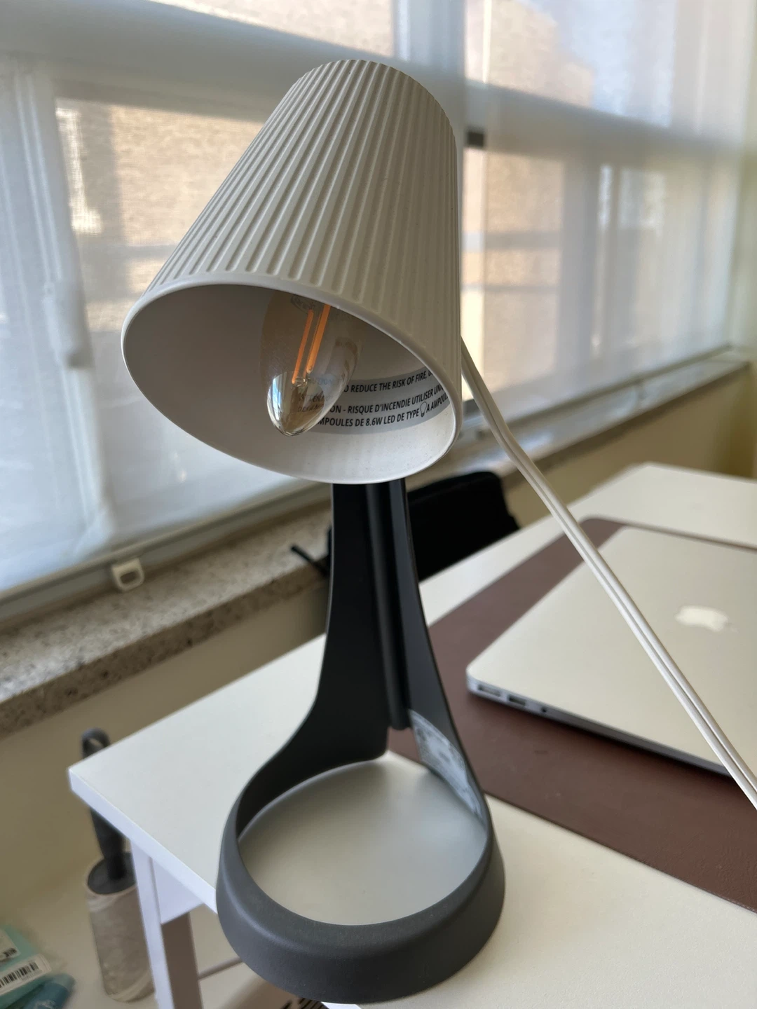 White Pleated Shade Desk Lamp with LED Bulb