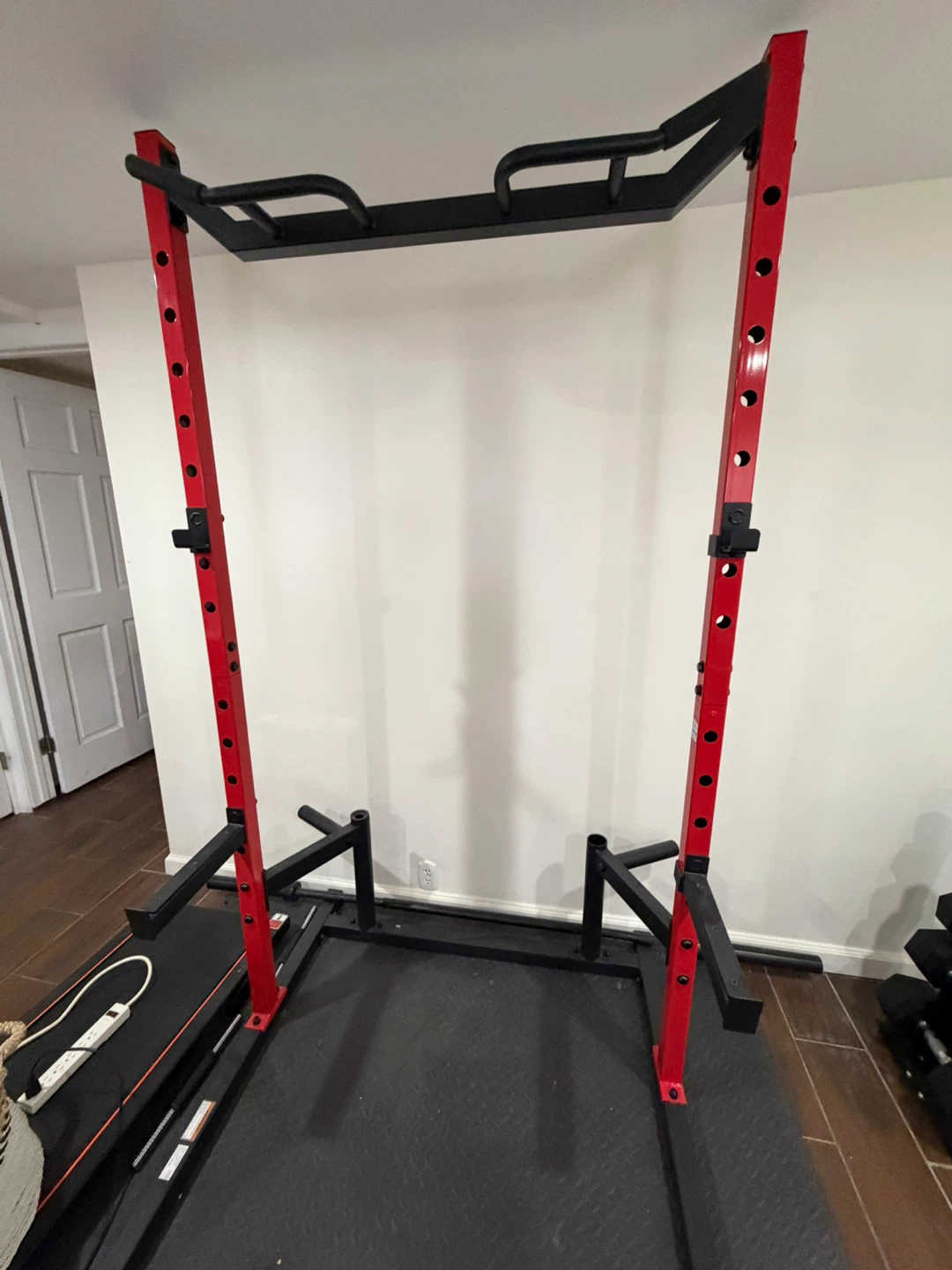 Red Power Rack with Pull-up Bar