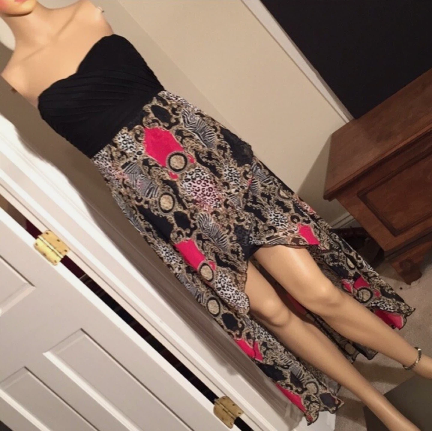 Strapless Hi-Low Patterned Dress