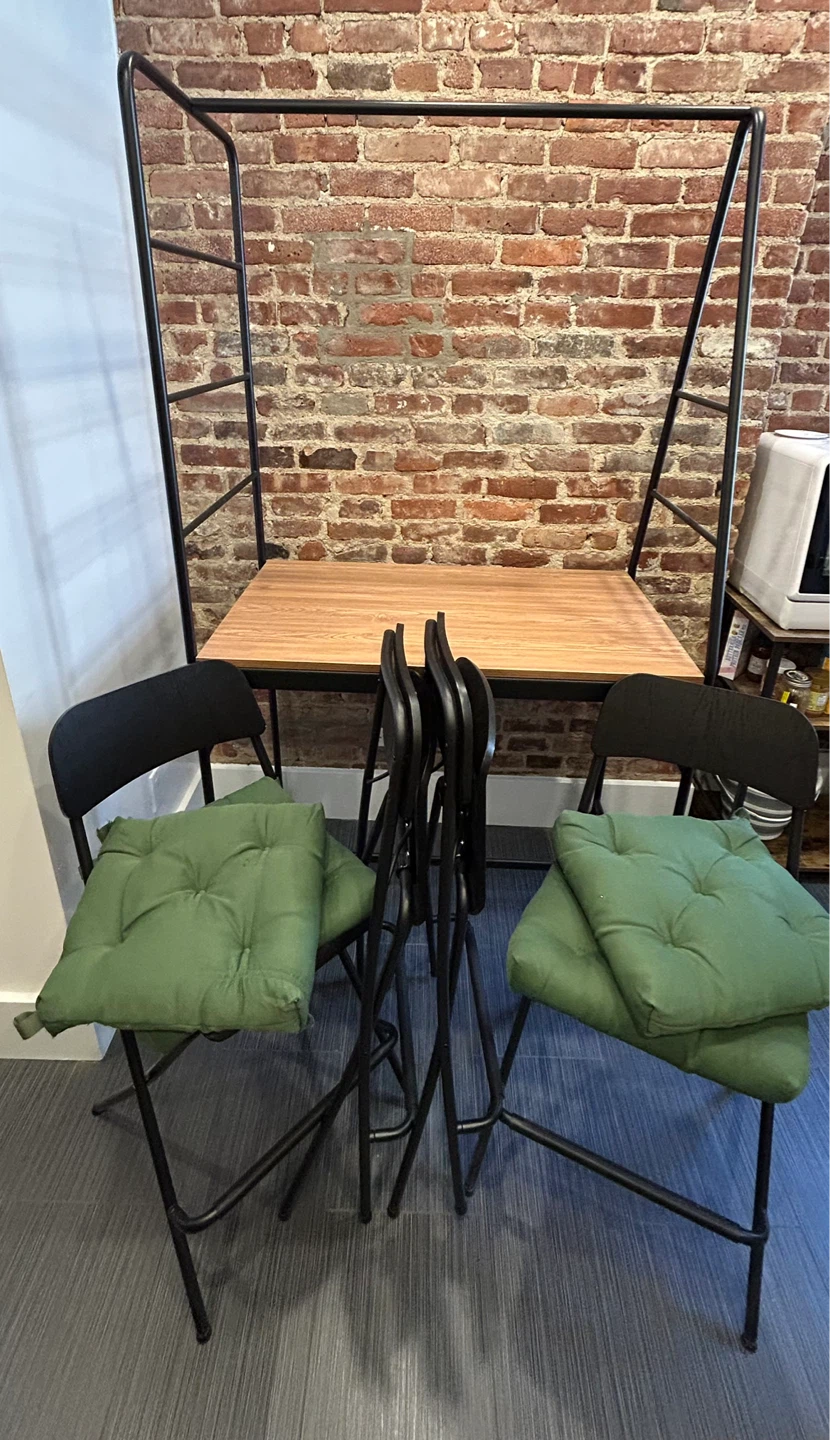 Industrial-Style High Table with 4 Folding Bar Stools (Ikea)