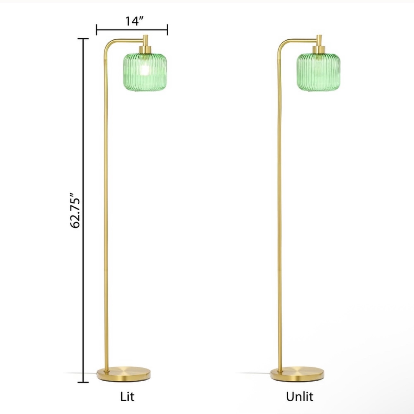 Gold Floor Lamp with Green Glass Shade - photo 2