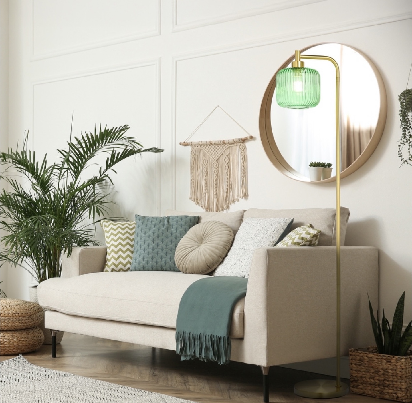Gold Floor Lamp with Green Glass Shade - photo 3