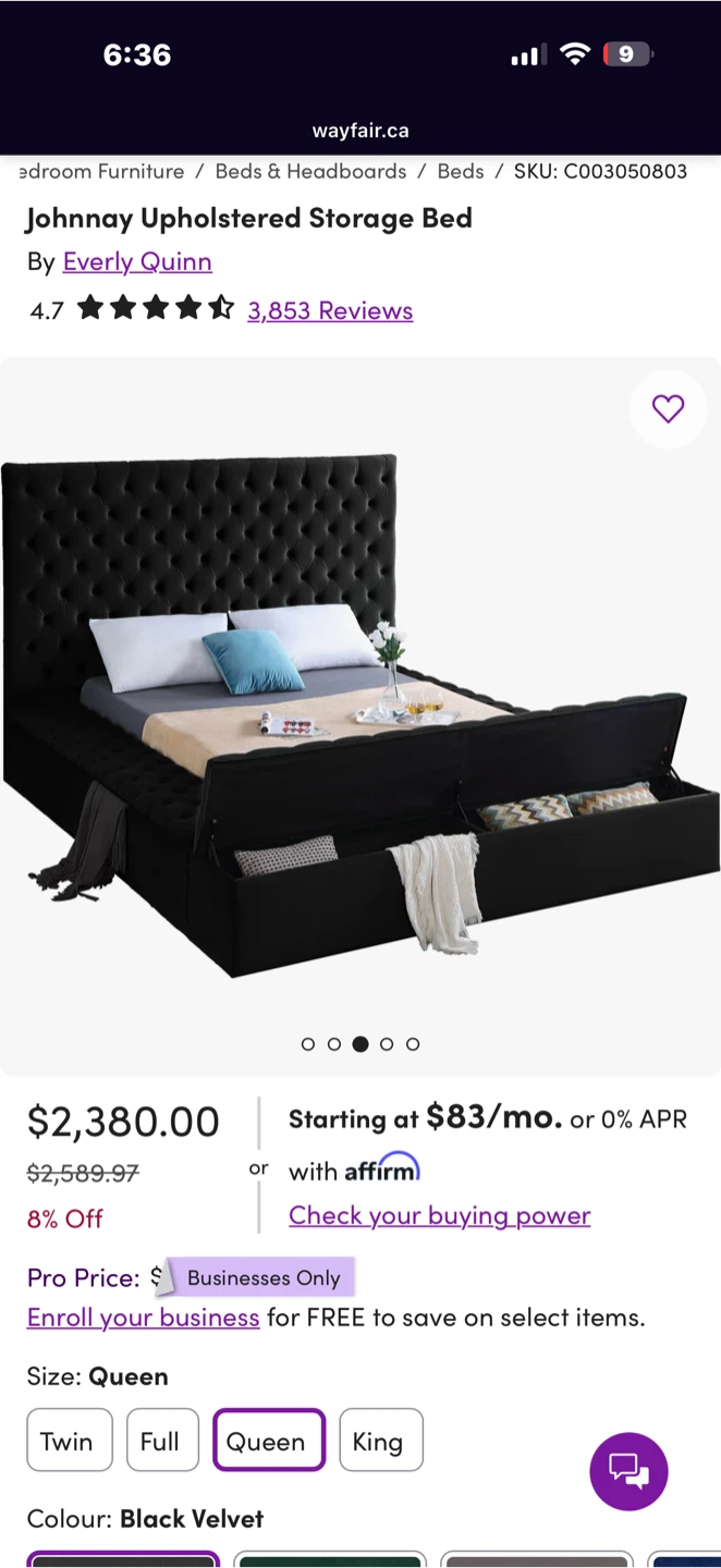 King Upholstered Bed – New in Box
