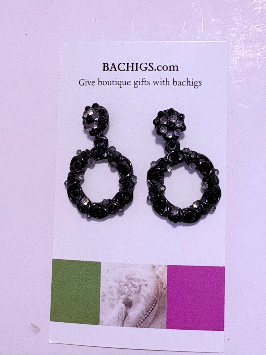 Black Circle Hoop Earrings with Rhinestones
