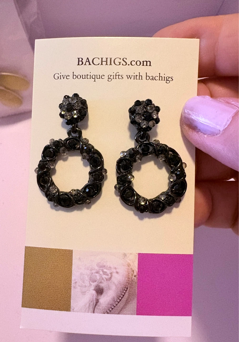 Black Circle Hoop Earrings with Rhinestones - photo 3