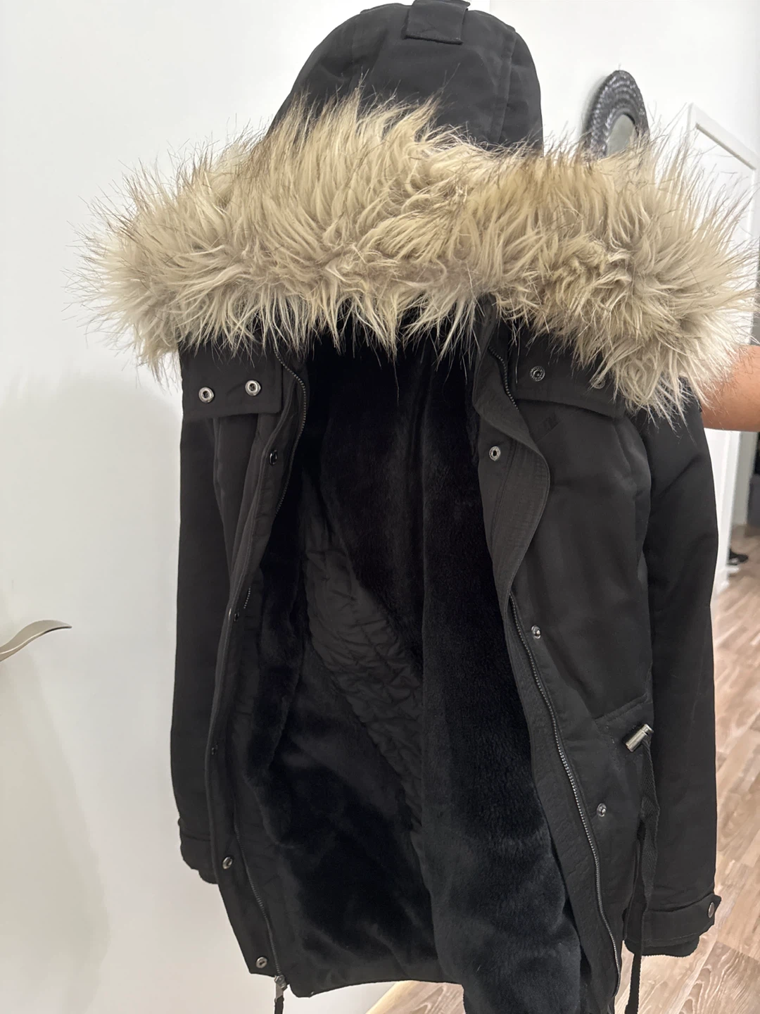 Hollister Black Parka Jacket with Faux Fur Hood - photo 3