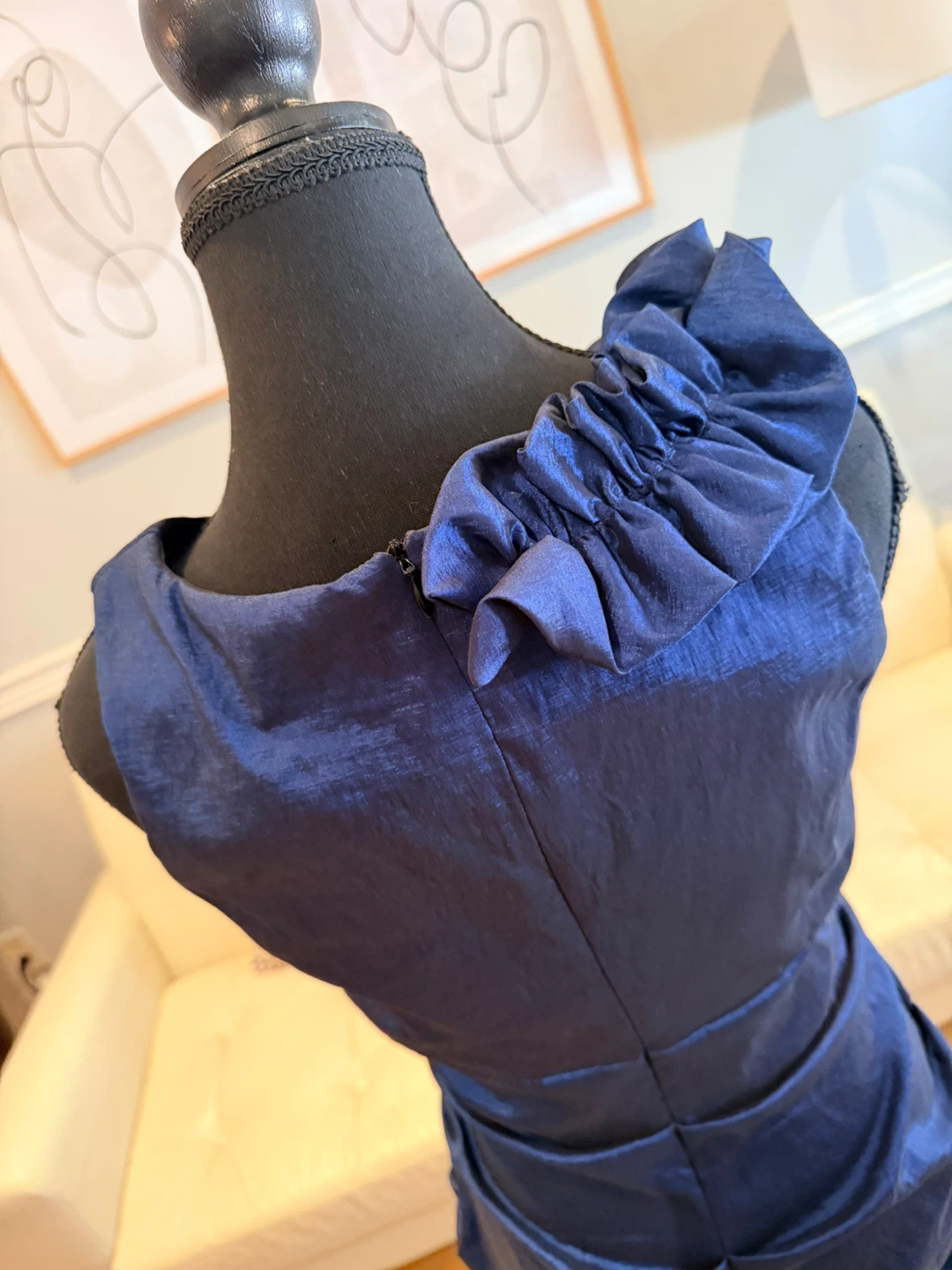 Blue Cocktail Dress with Ruffle Detail - photo 4
