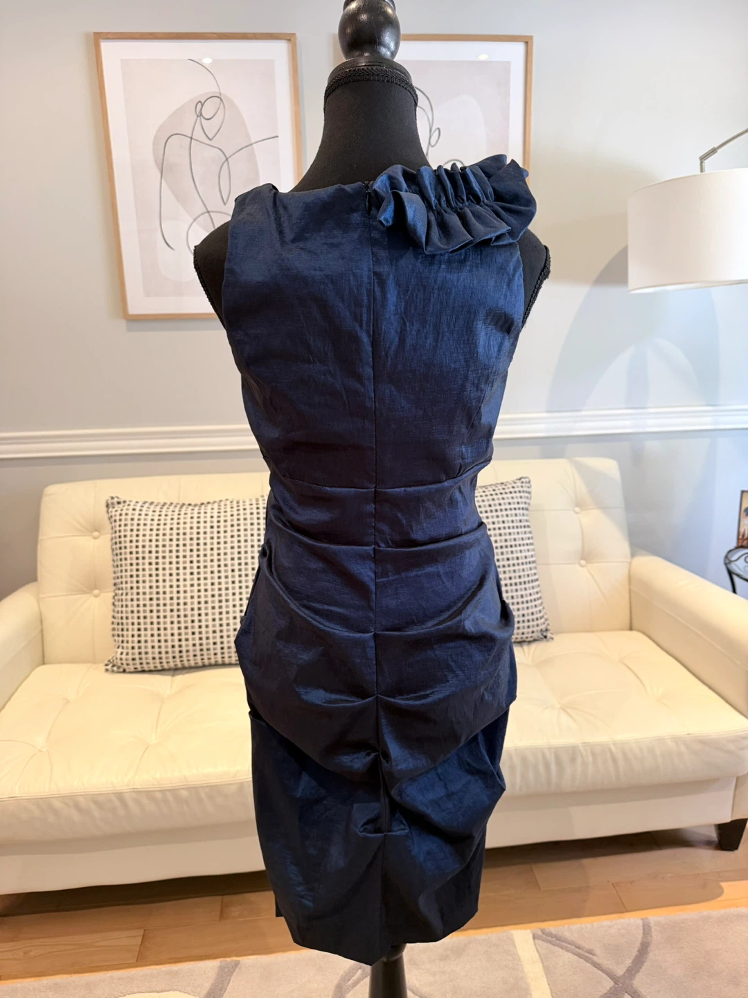 Blue Cocktail Dress with Ruffle Detail - photo 3