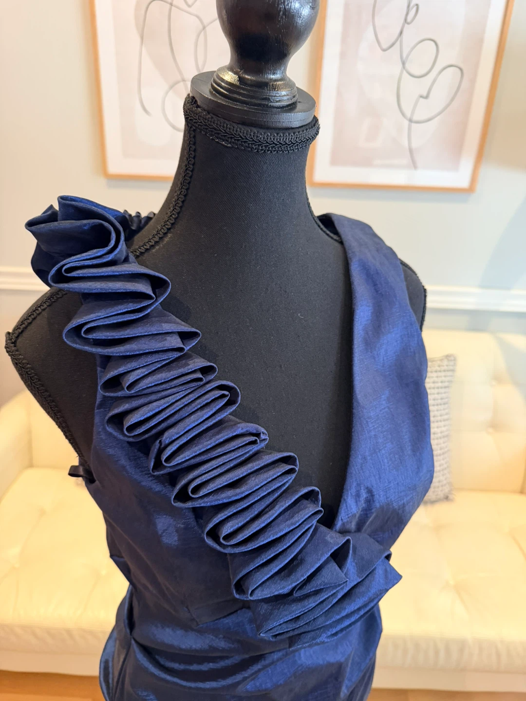 Blue Cocktail Dress with Ruffle Detail - photo 2