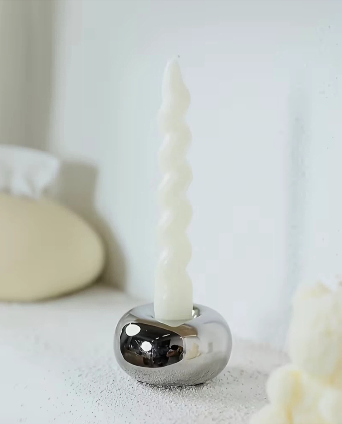 Minimalist Silver Ceramic Candle Holder