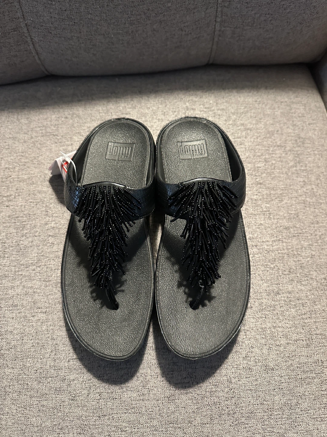 FitFlop Black Beaded Thong Sandals US 8