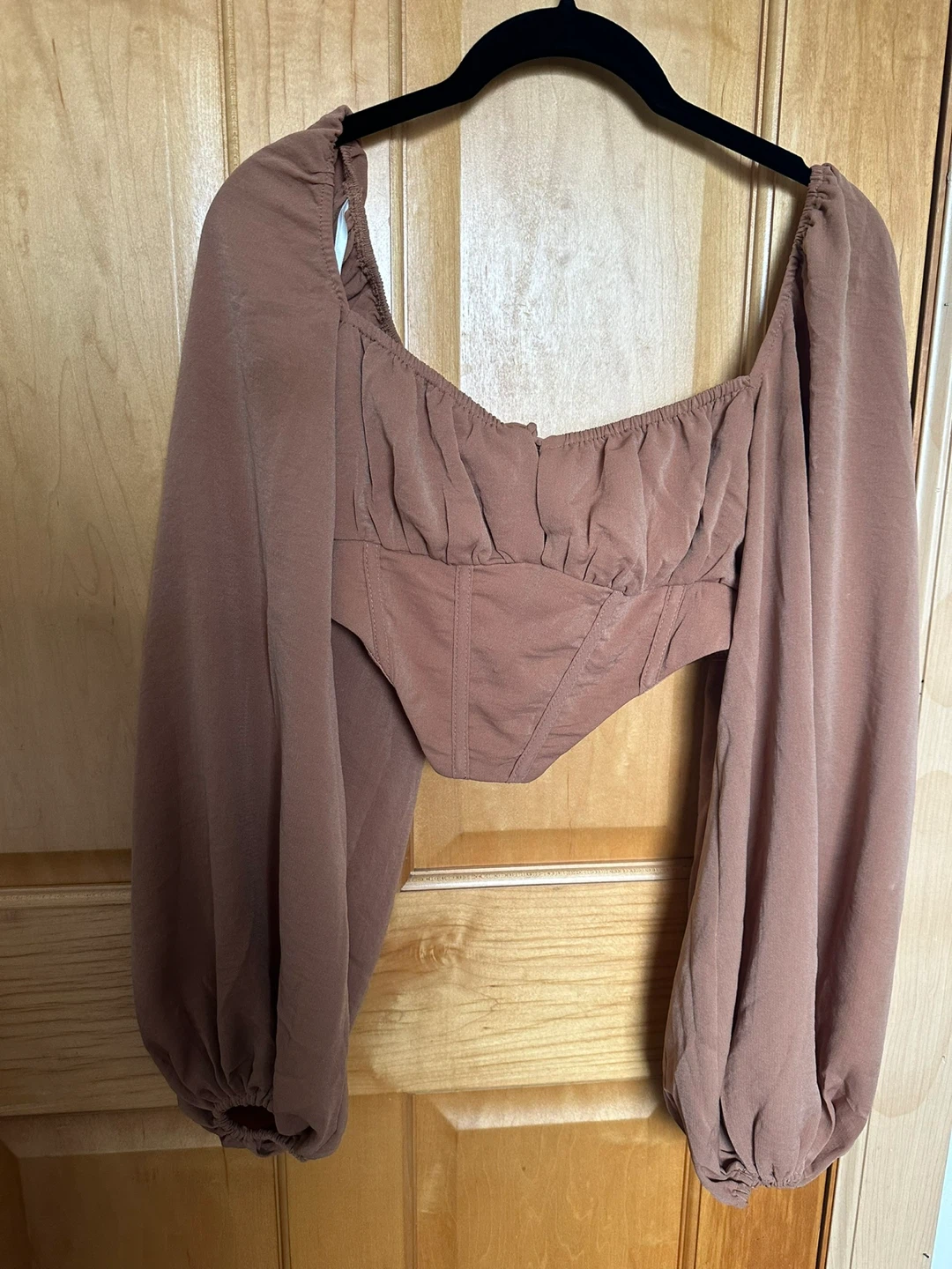 Brown Corset Long Sleeve Crop Top