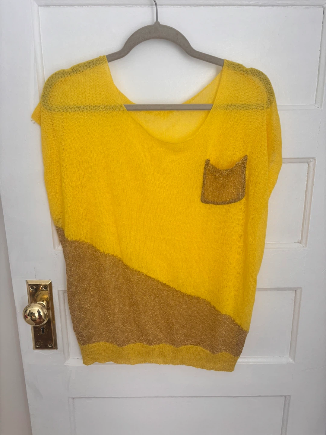 Yellow knit top with metallic accent
