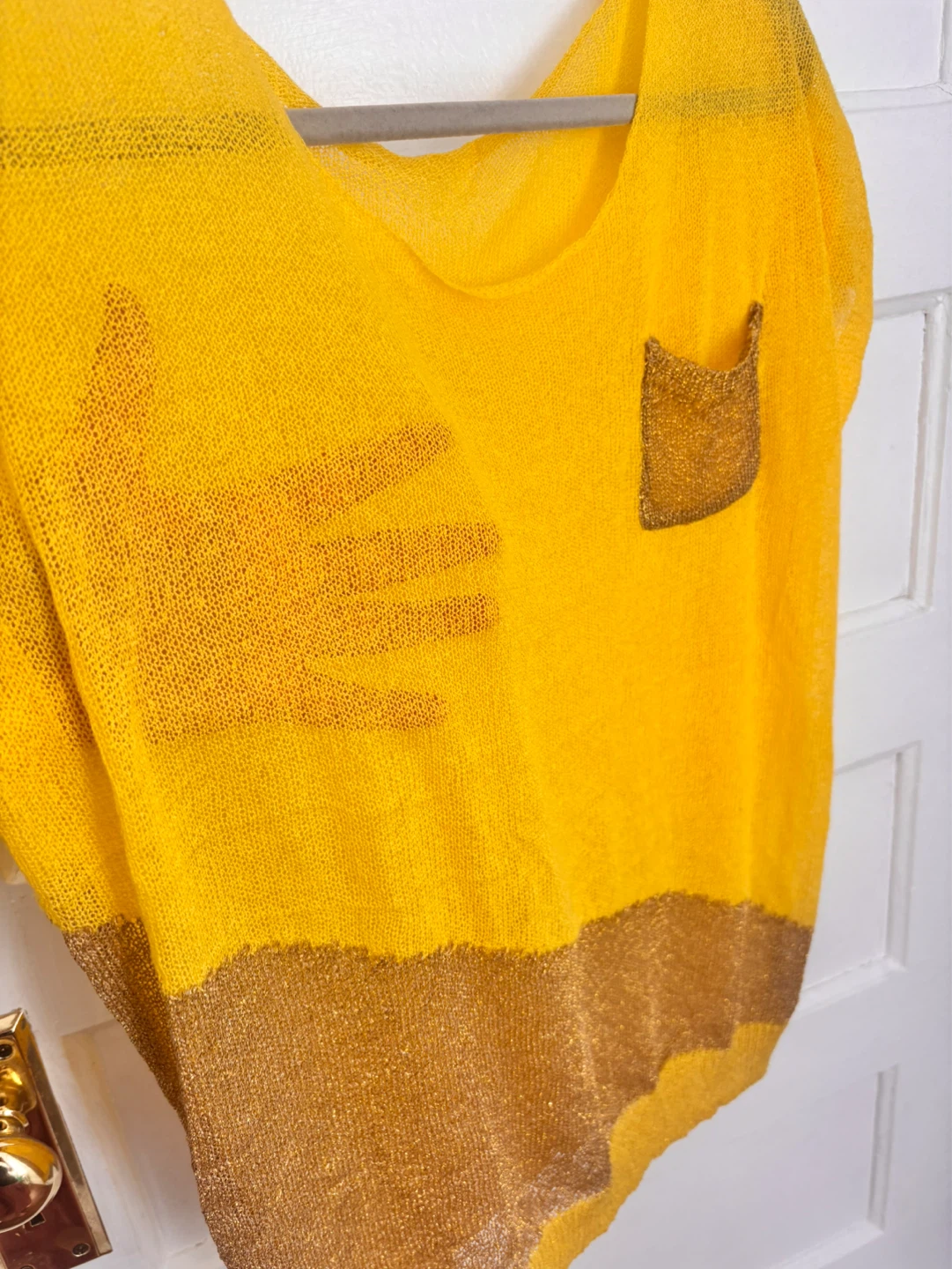 Yellow knit top with metallic accent - photo 3