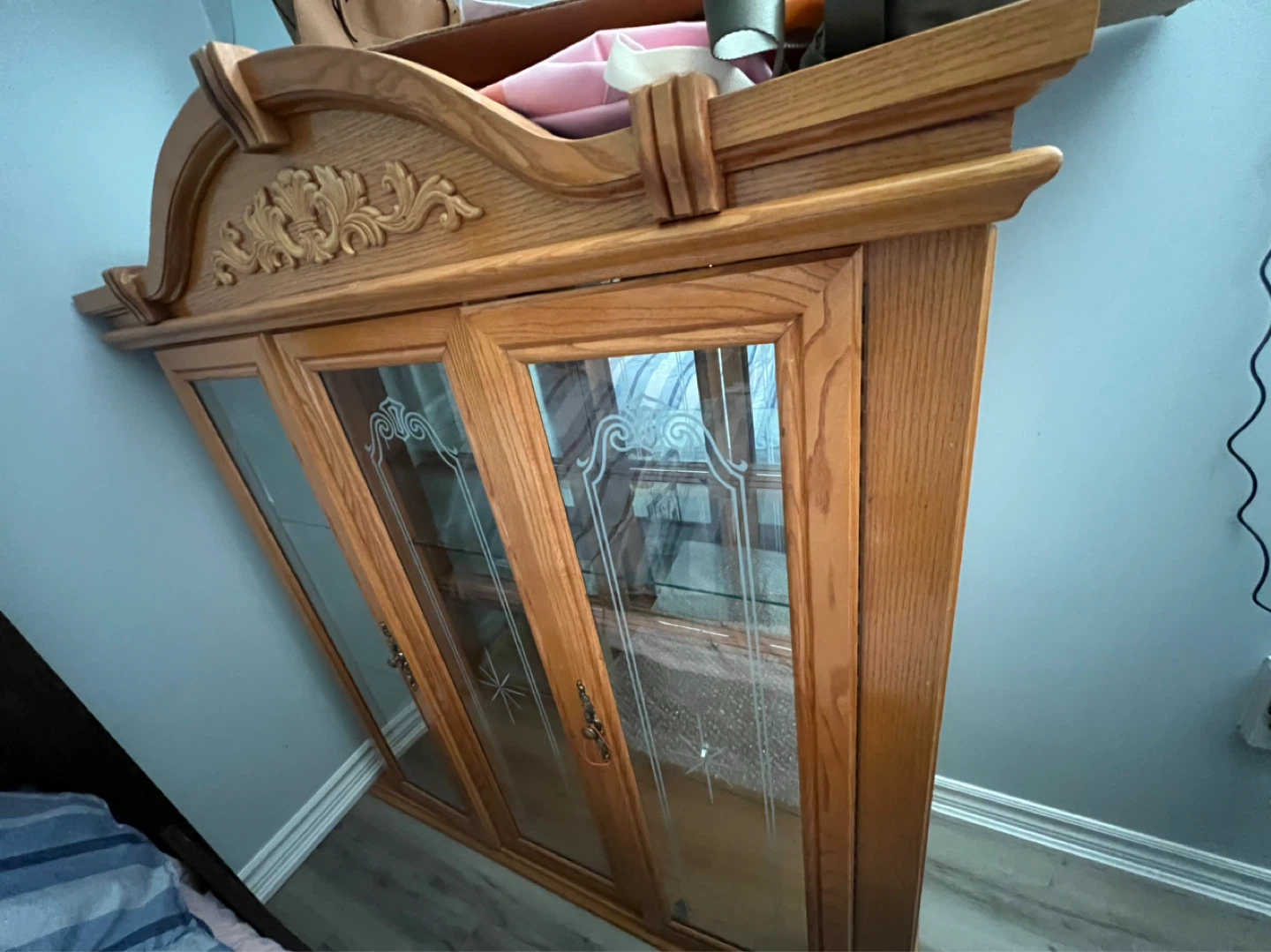 Oak China Cabinet with Glass Doors