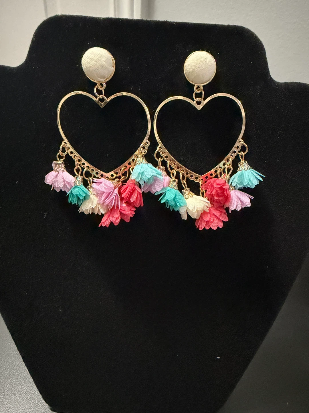 Gold Heart Tassel Earrings