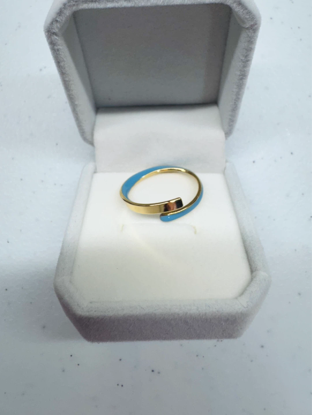 14K Gold Plated Art Deco Wrap Ring w Light Blue Enamel - photo 3