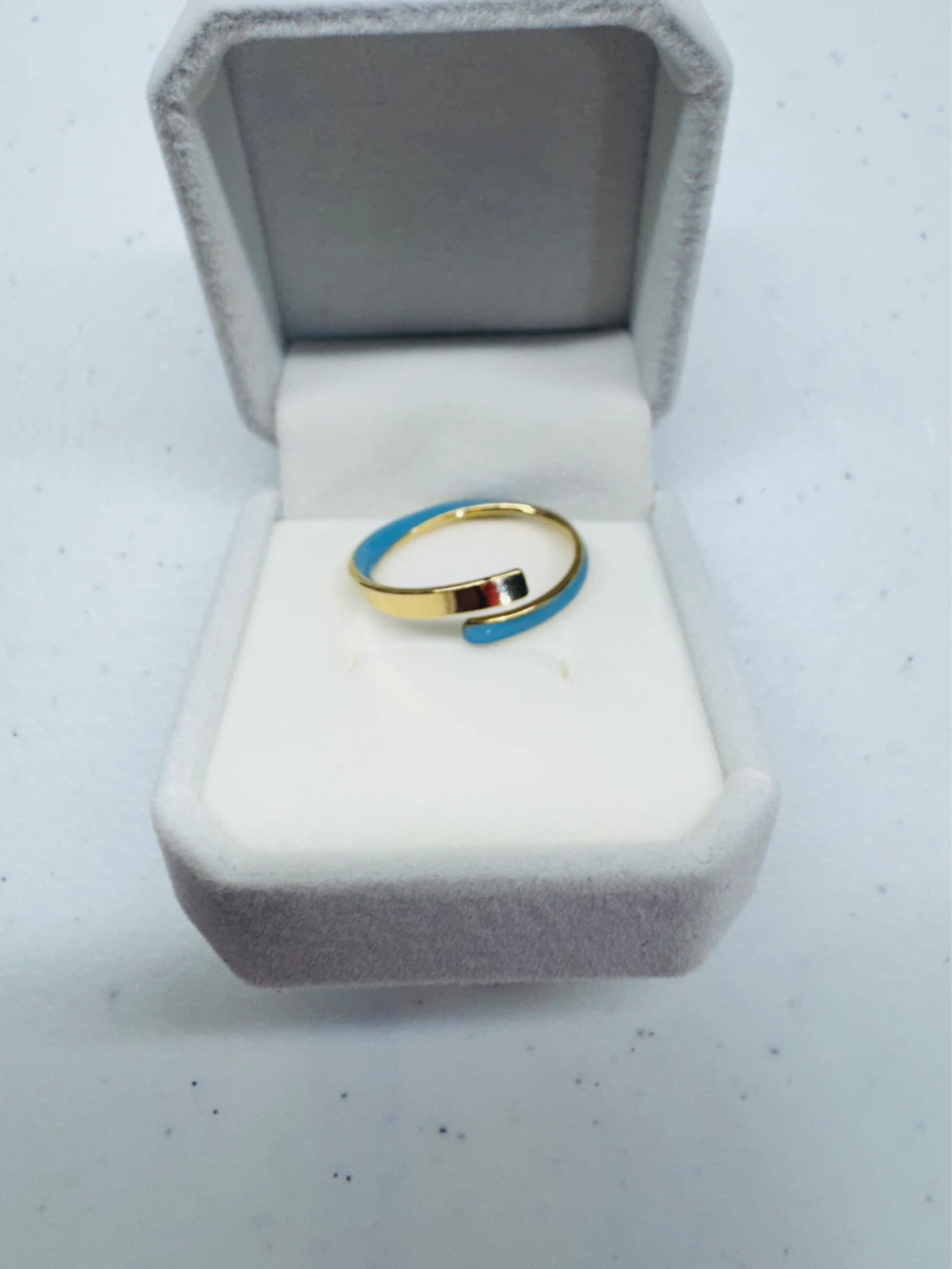 14K Gold Plated Art Deco Wrap Ring w Light Blue Enamel - photo 4