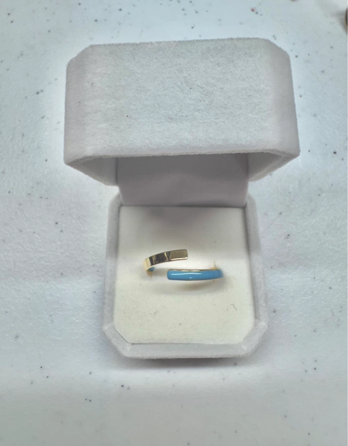 14K Gold Plated Art Deco Wrap Ring w Light Blue Enamel - photo 2