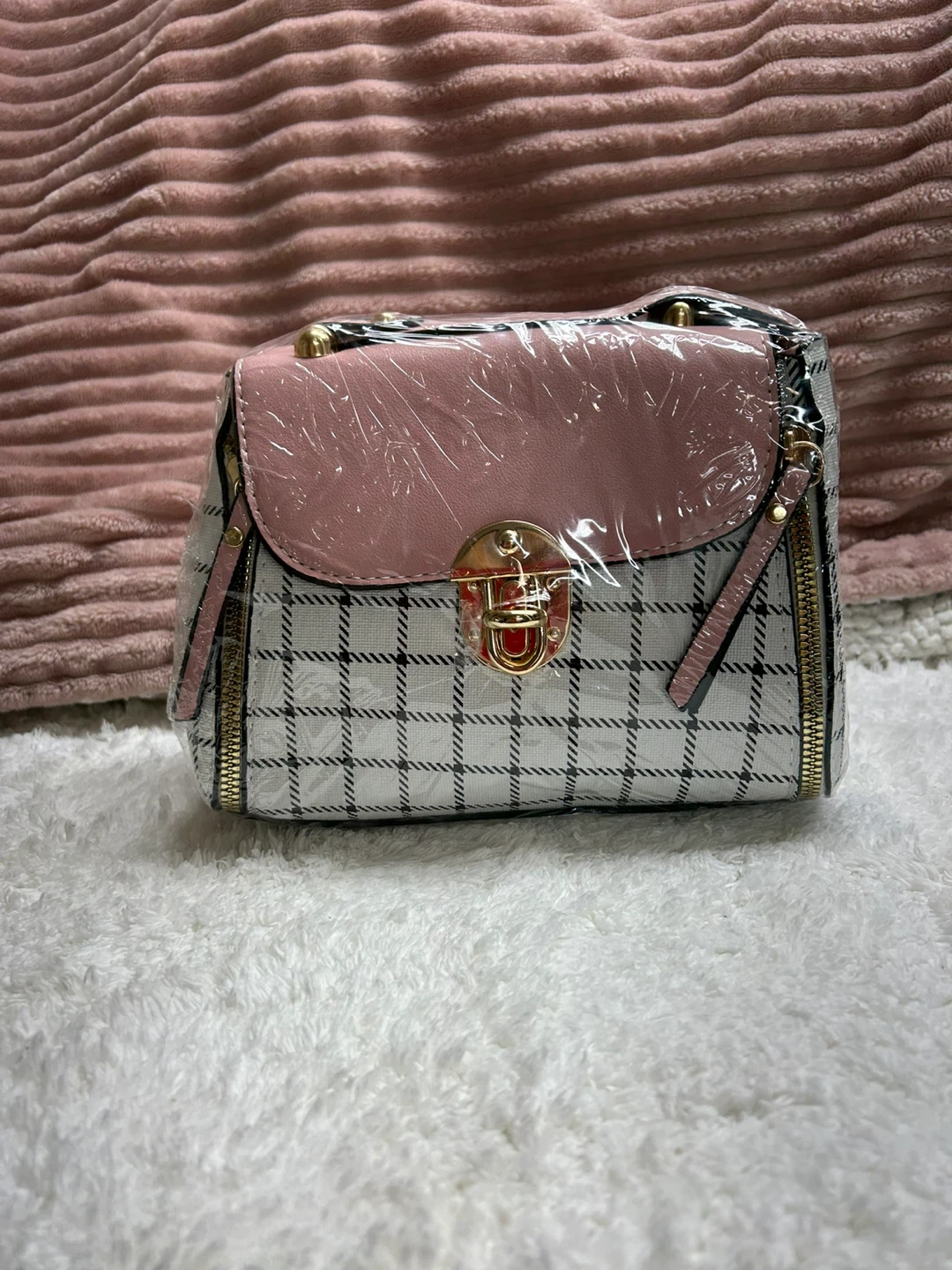 Pink and White Plaid Handbag