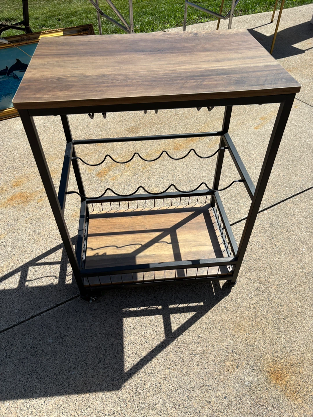 Rolling Bar Cart with Wine Rack