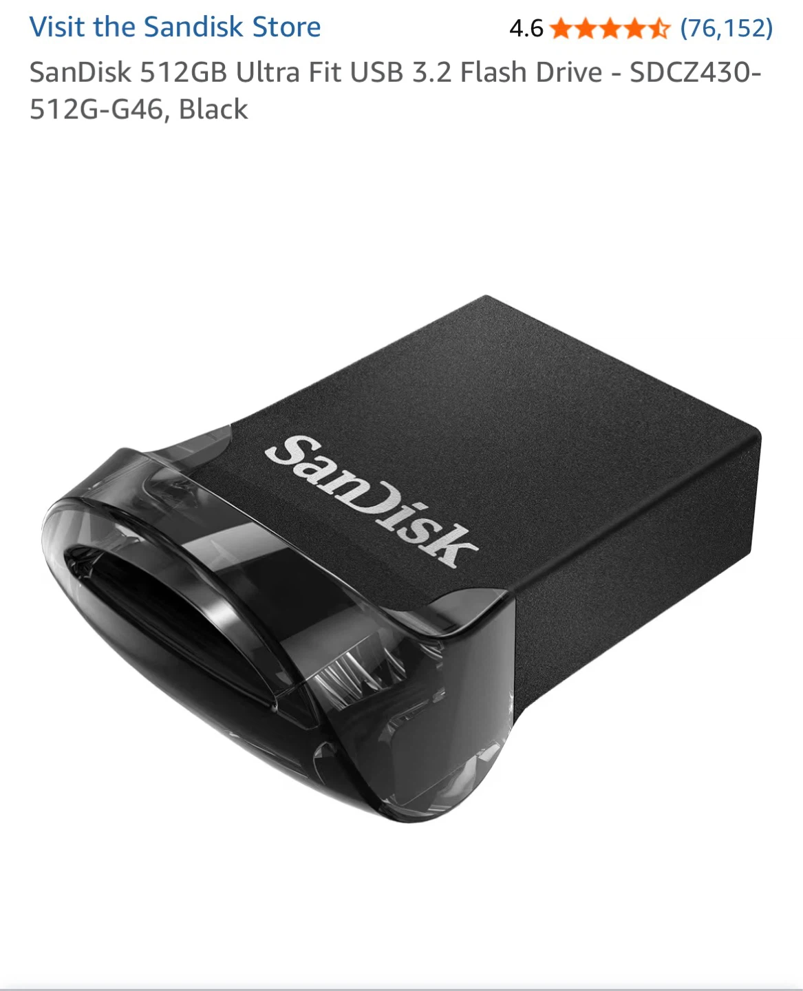 SanDisk 512GB Ultra Fit USB 3.2 Flash Drive - Black