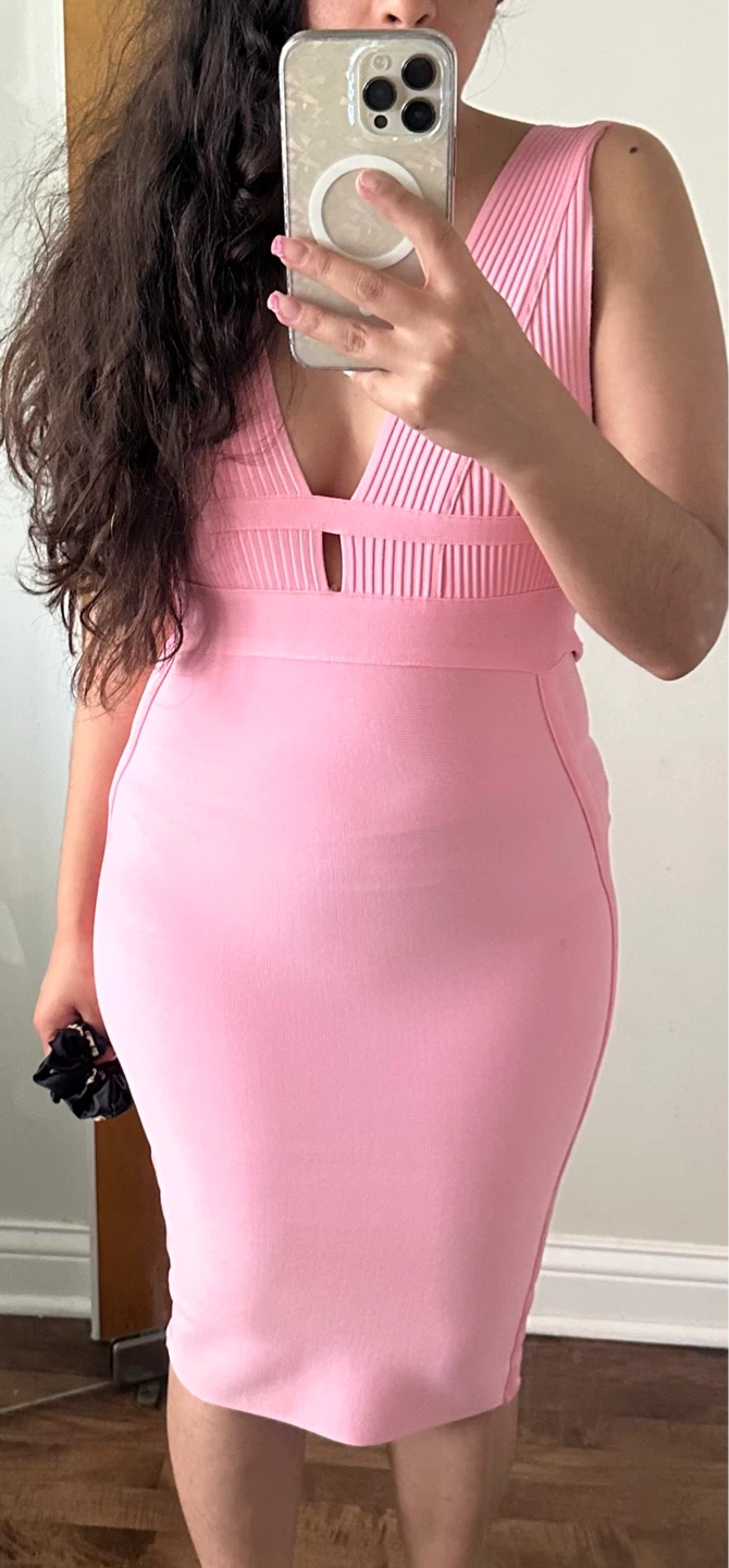Pink V-Neck Bodycon Midi Dress - photo 3