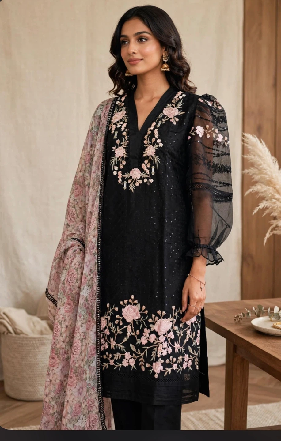 Embroidered Black suit & Dupatta