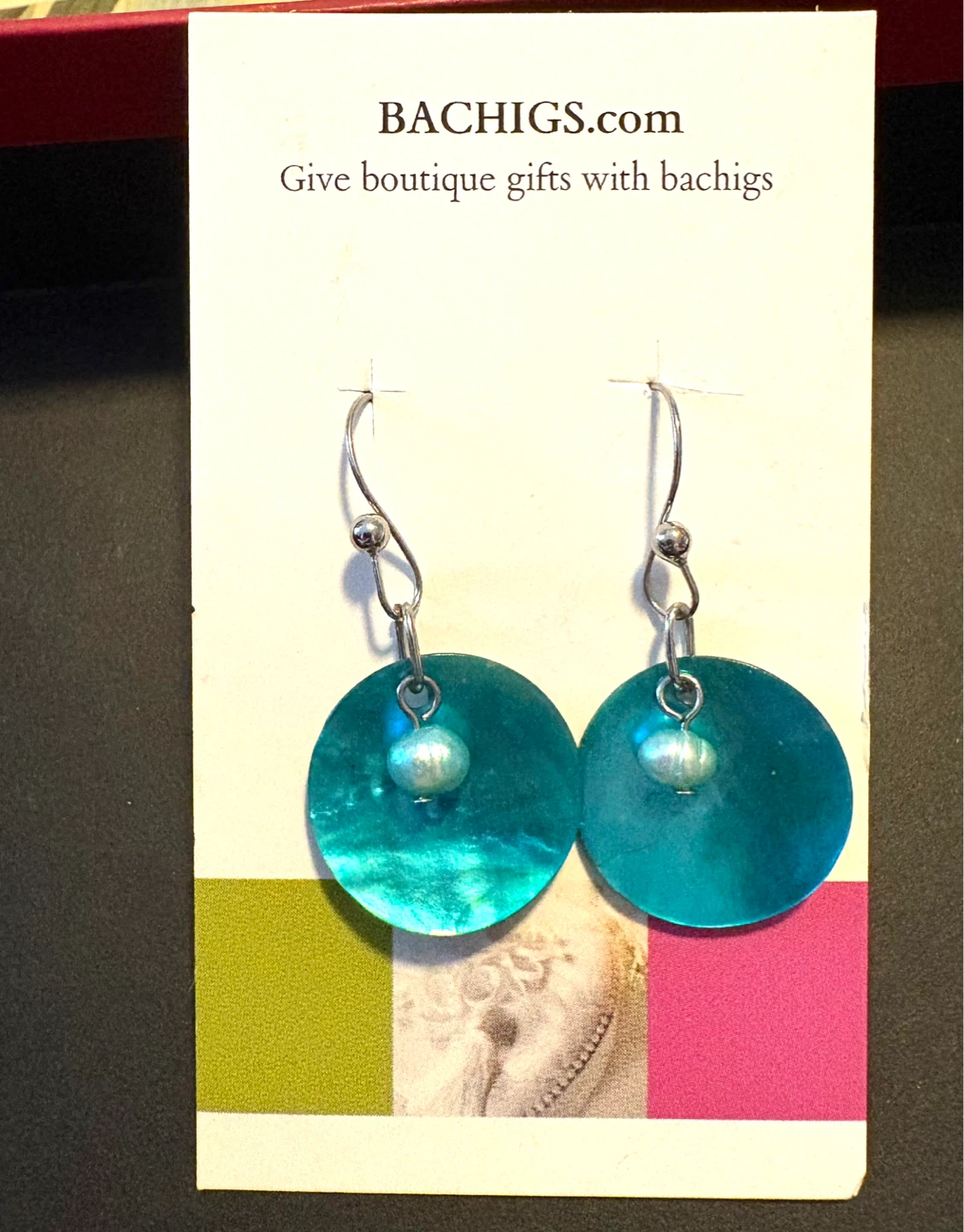 Turquoise Round Shell & Pearl Dangle Earrings - photo 2