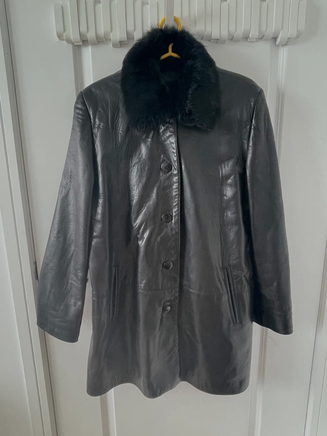 Women’s Danier Black Leather Coat with Fur Collar