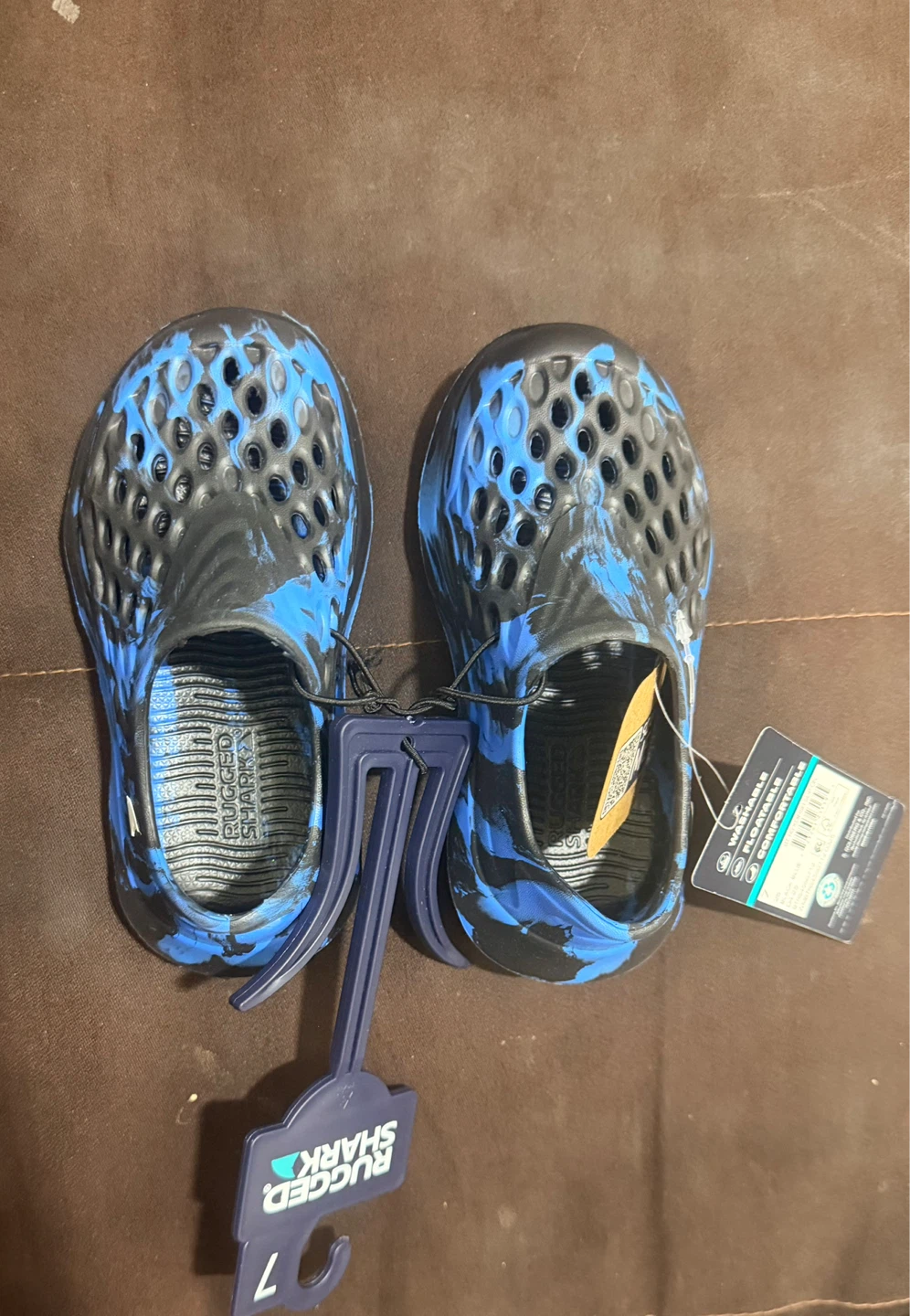 Rugged Shark Kids Water Shoes Size 7 Blue Black Clogs - photo 2