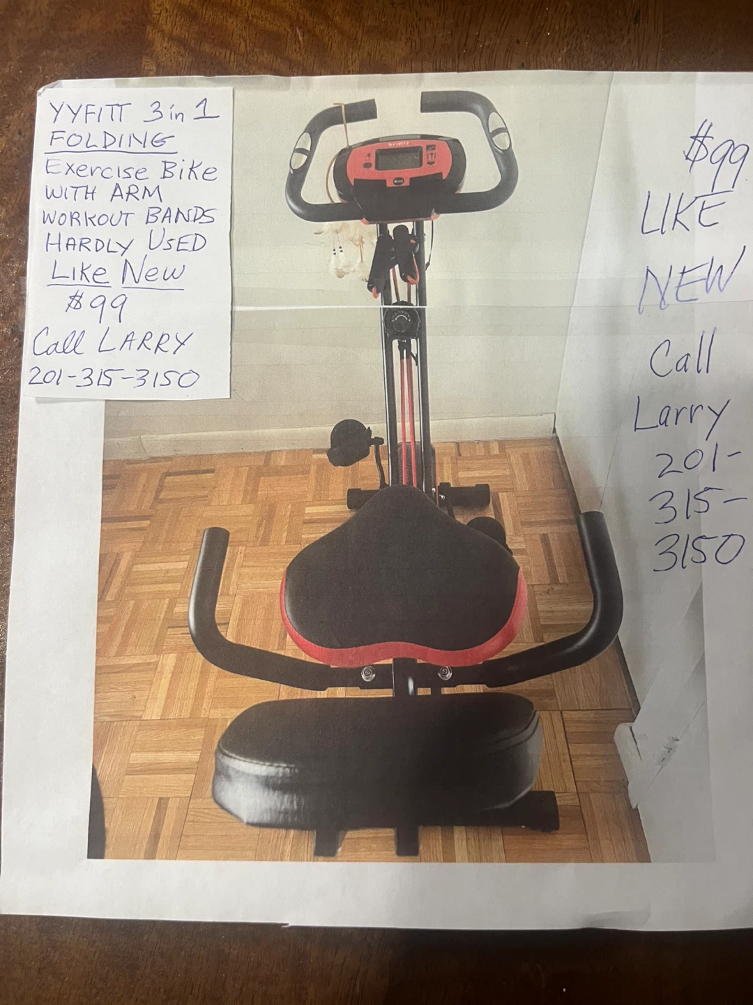 Yyfit 3-in-1 Folding Exercise Bike with Arm Workout Bands - photo 2
