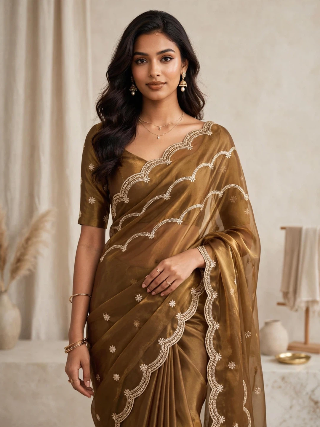 Elegant Brown Fabric with Embroidered Detailing saree - photo 2
