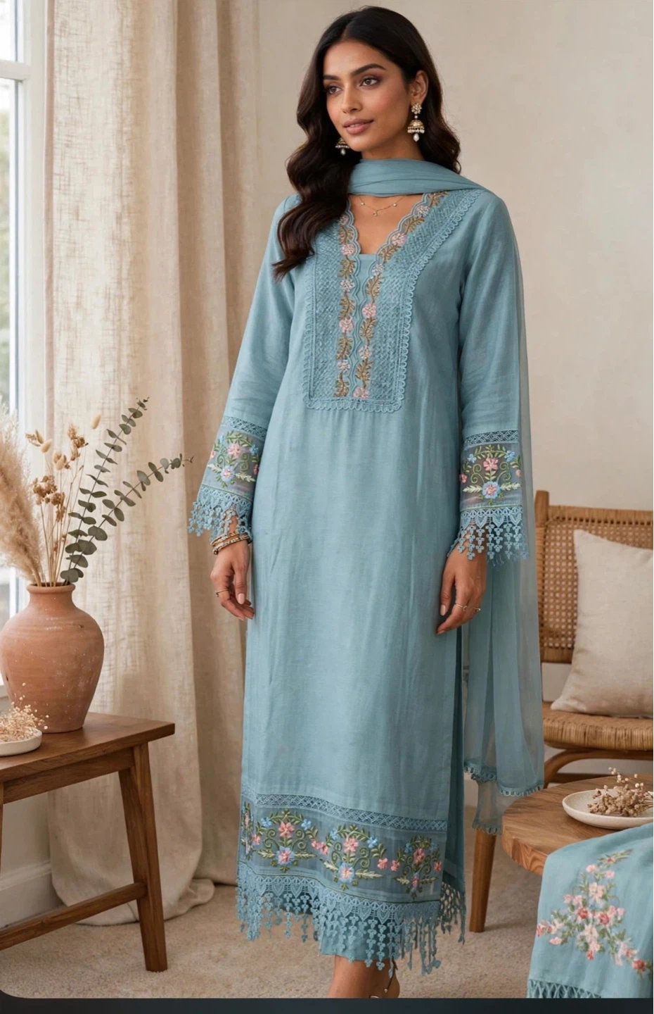Embroidered three-piece set