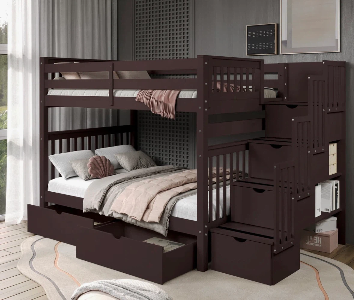 Full over full bunk bed with storage stairs - photo 2