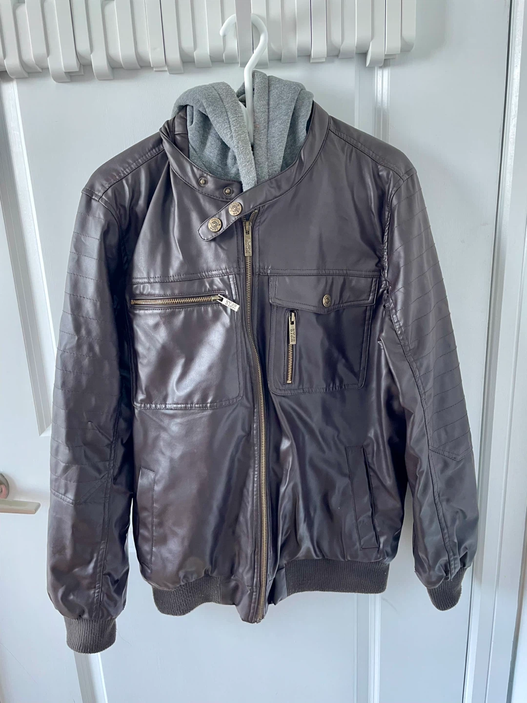 Men-Moto Gear Faux Leather Hooded Jacket M/M