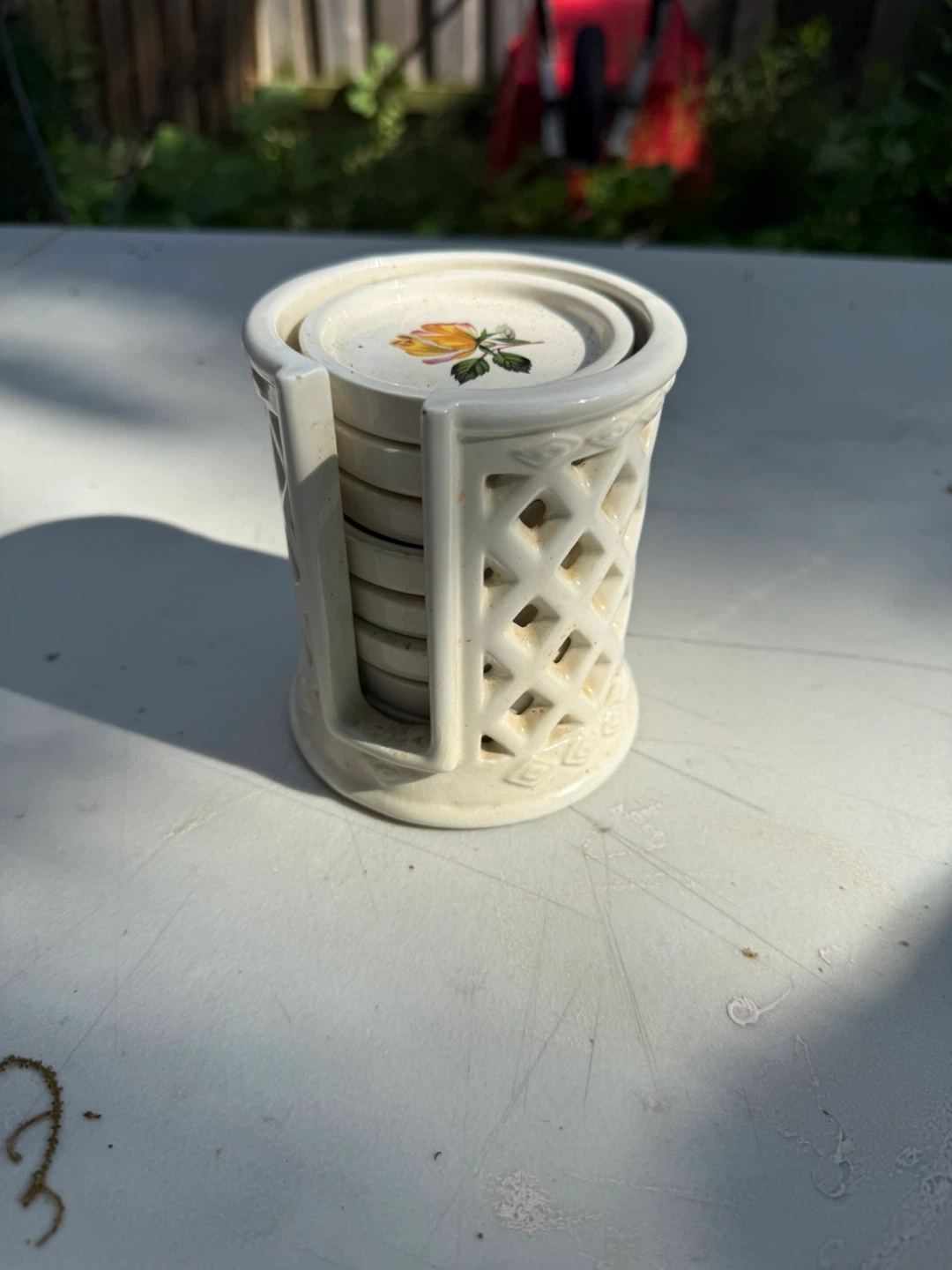 Ceramic Coaster Set with Rose Design
