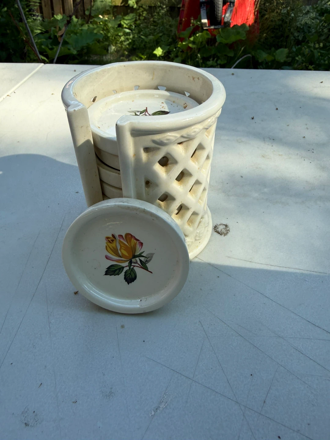 Ceramic Coaster Set with Rose Design - photo 2
