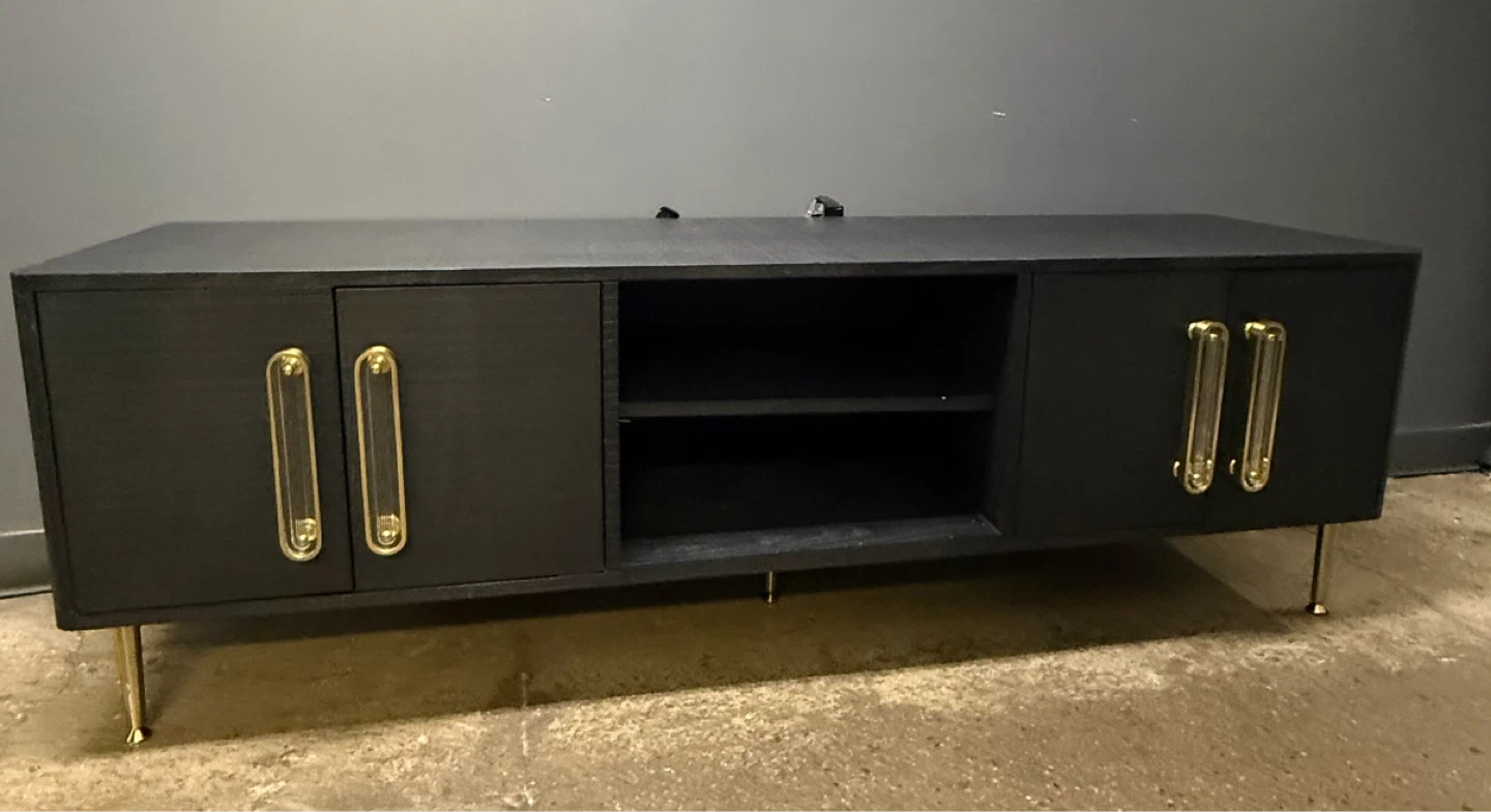 Black Media Console with Gold Hardware