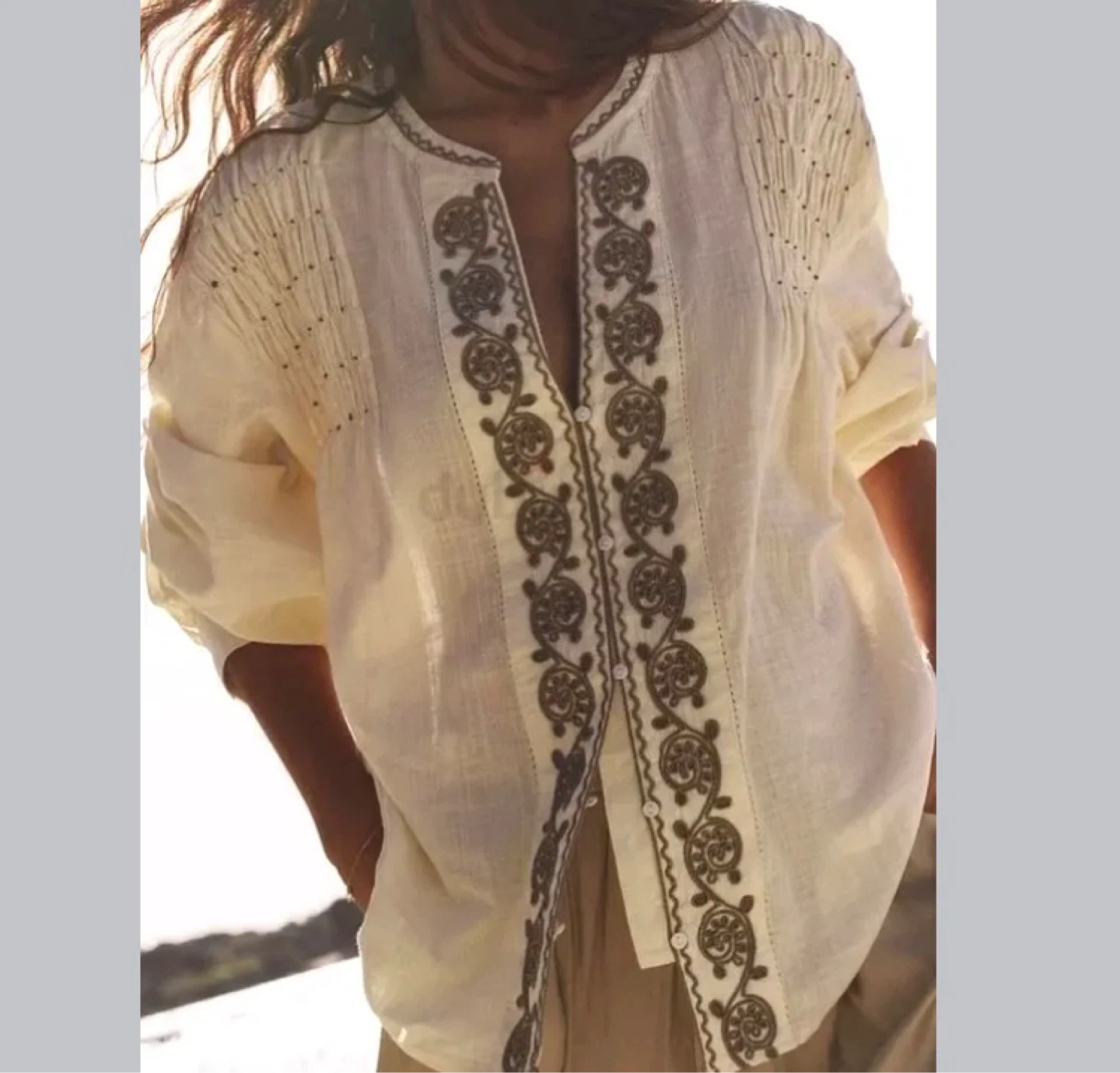 ZARA Embroidered Long Sleeve Blouse