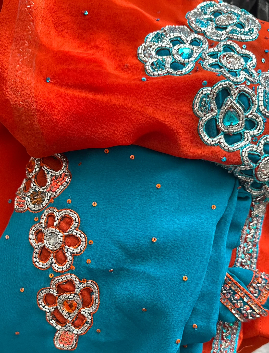 Teal and Orange Embellished Salwar Kameez - photo 4