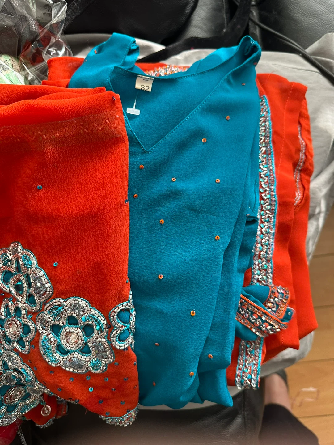 Teal and Orange Embellished Salwar Kameez - photo 3