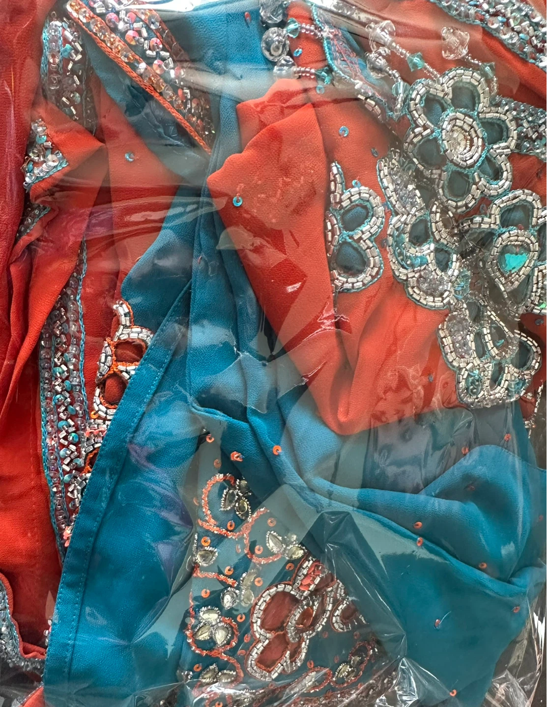 Teal and Orange Embellished Salwar Kameez - photo 2