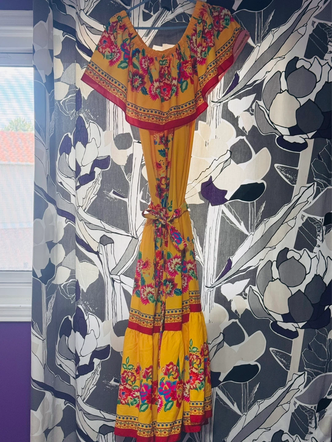 Yellow Off-the-Shoulder Floral Maxi Dress