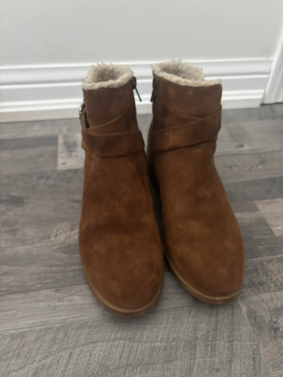 Brown Faux Suede Ankle Boots with Shearling Lining - photo 2