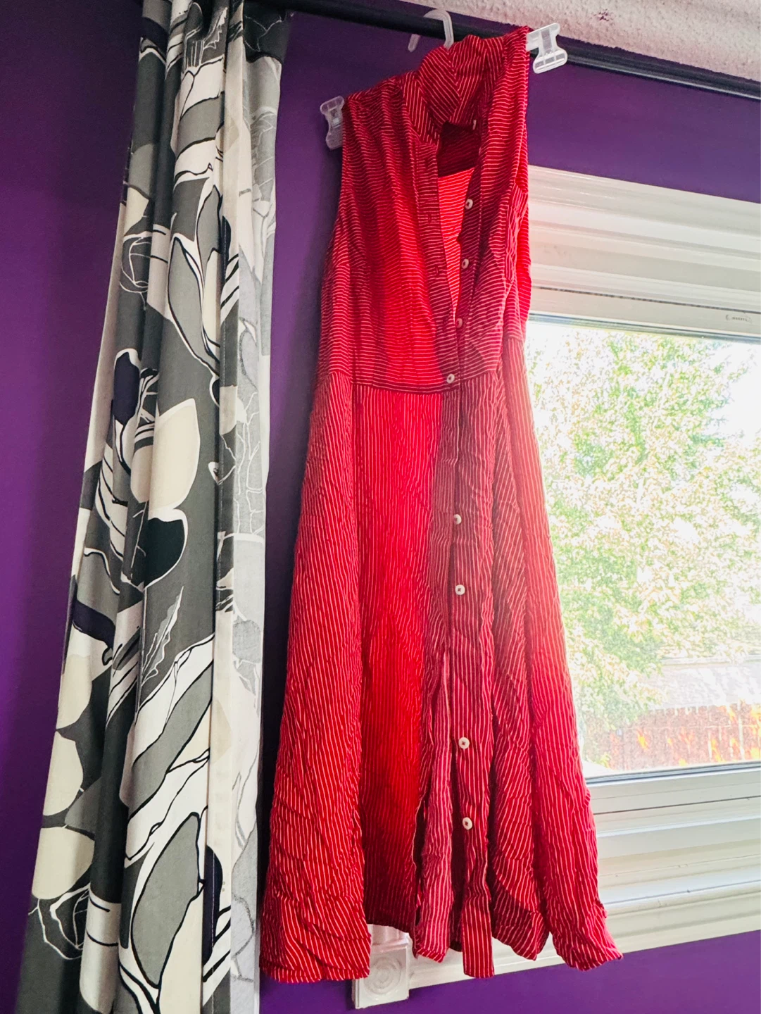 Red Striped Sleeveless Button-Up Dress