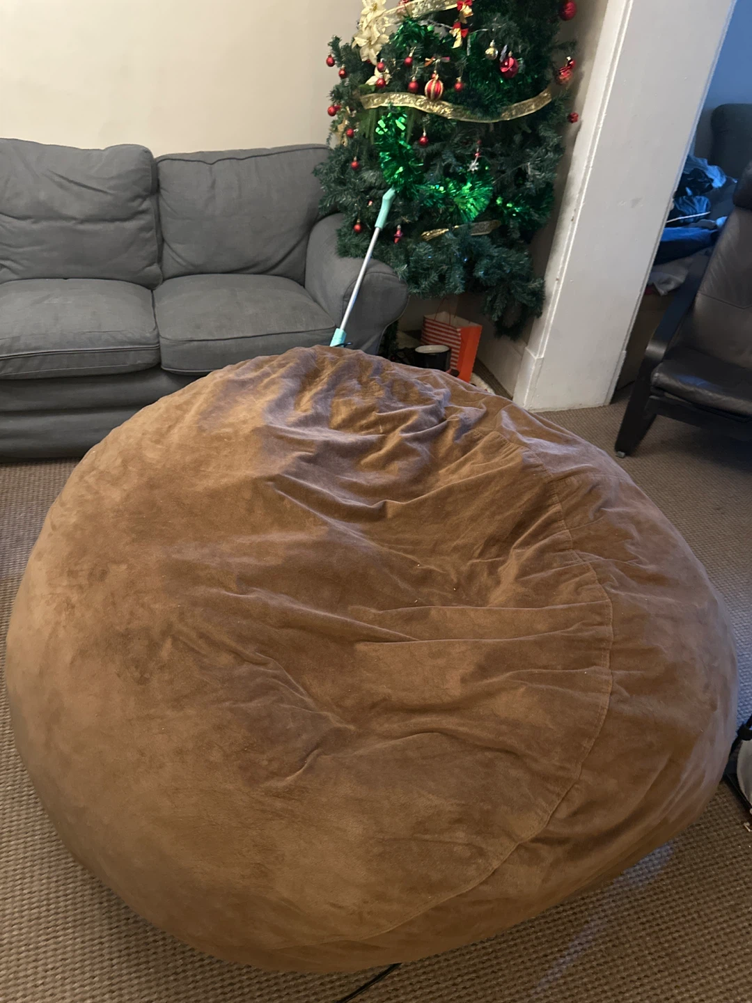 Brown Velour Bean Bag Chair
