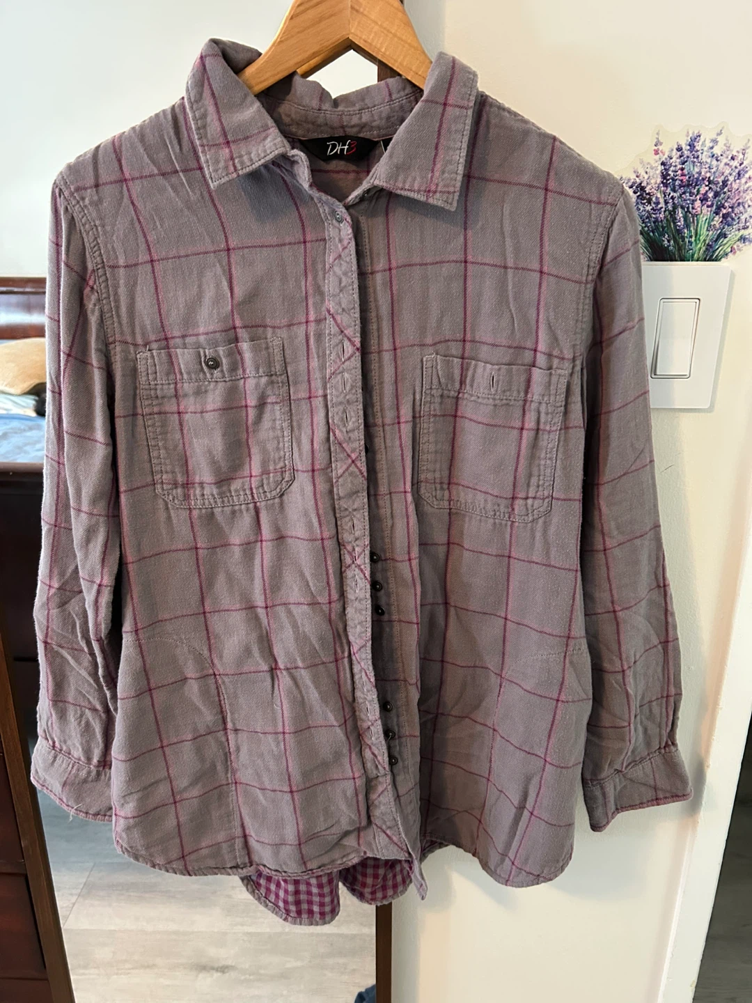 DH3 Plaid Flannel Shirt - Grey/Pink