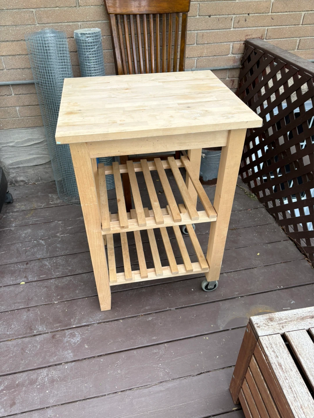 Wood table with wheels. Portable. - photo 3
